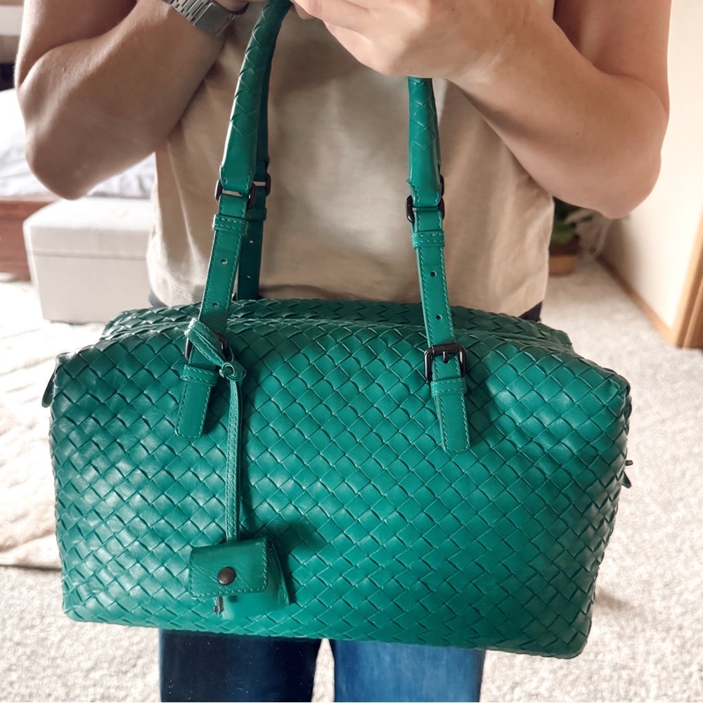 SOLD🎄Bottega Veneta montaigne teal green intrecciato satchel shoulder bag - Picture 3 of 15